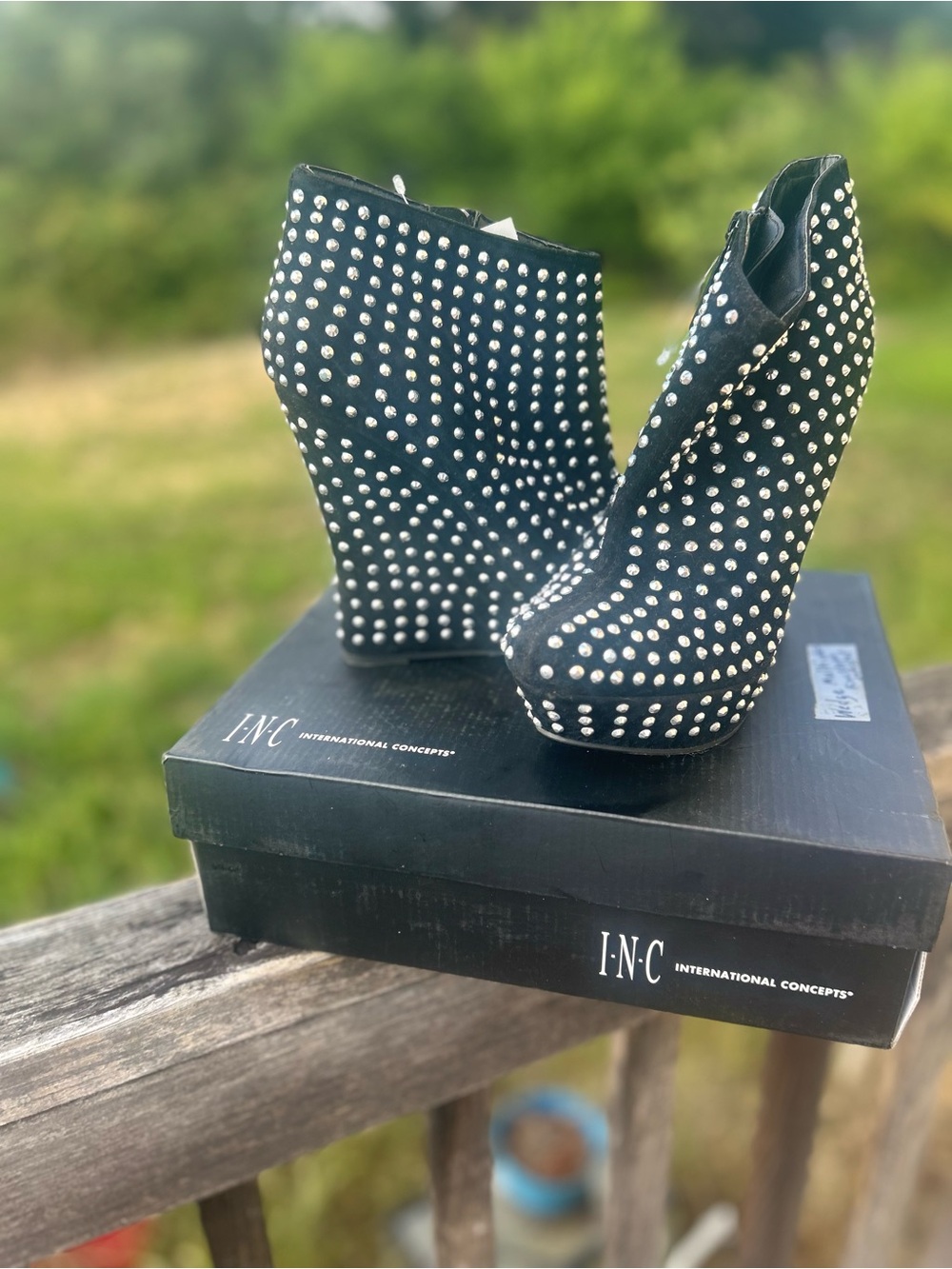 Shiekh Black Studded Wedge Booties